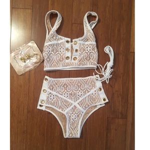 Lace-up, White mesh bikini